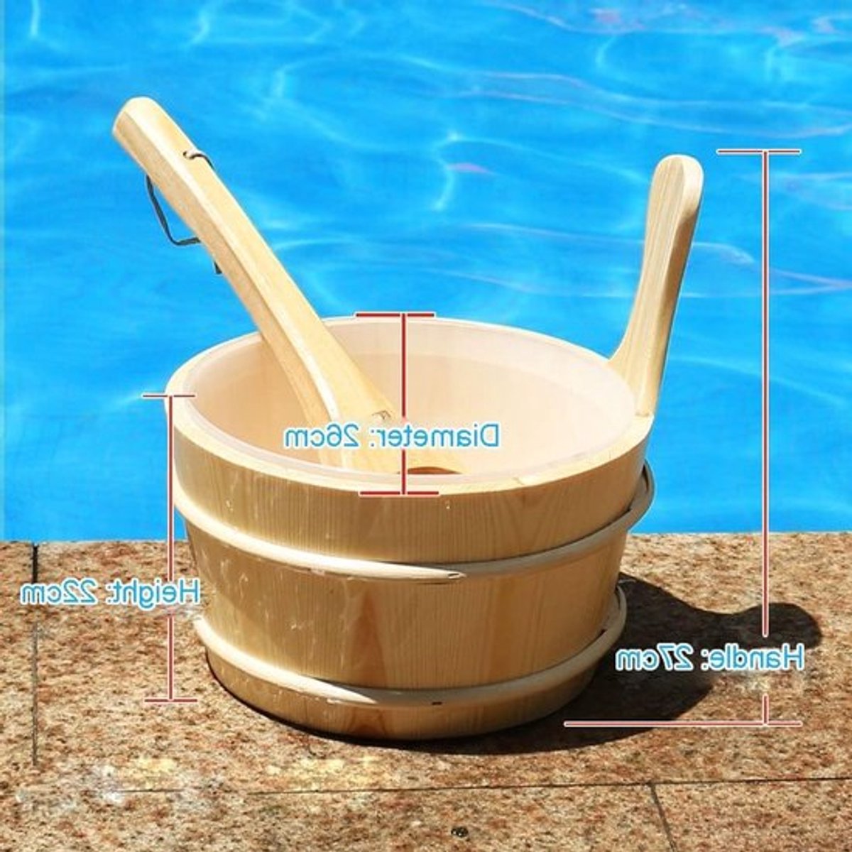 Houten emmer en lepel set met 4L capaciteit voor sauna, stoombehandelingen en wellness accessoires