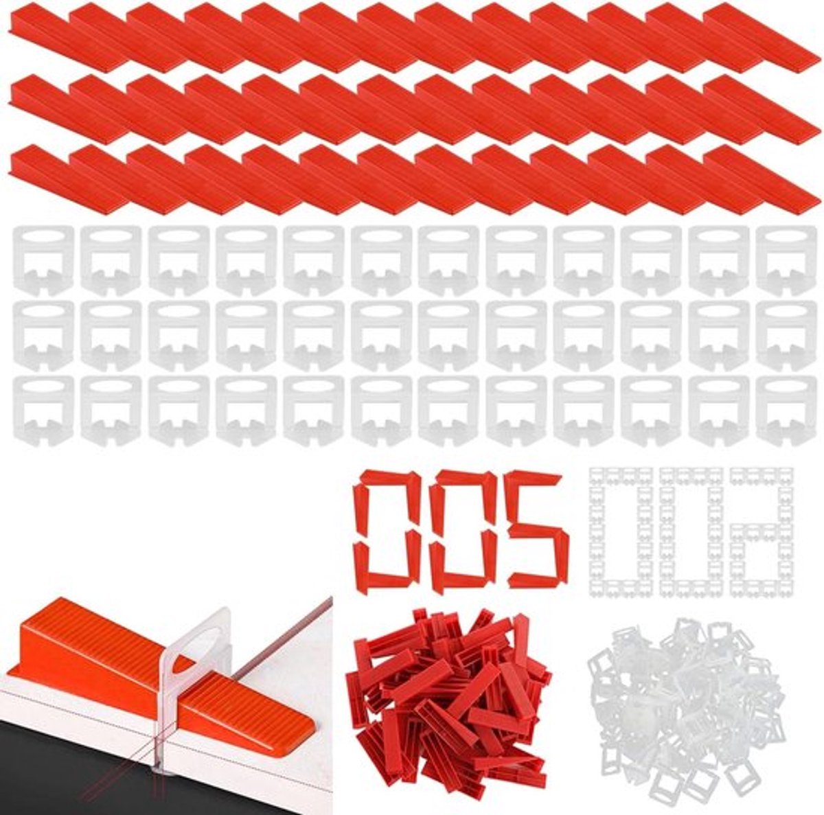 Tegel Nivelering Systeem met 800 Stukken, 200 Tegelwiggen en 600 Niveleringselementen voor Vloer- en Wandtegels, 2 mm Dikte, Perfect voor Professioneel Gebruik