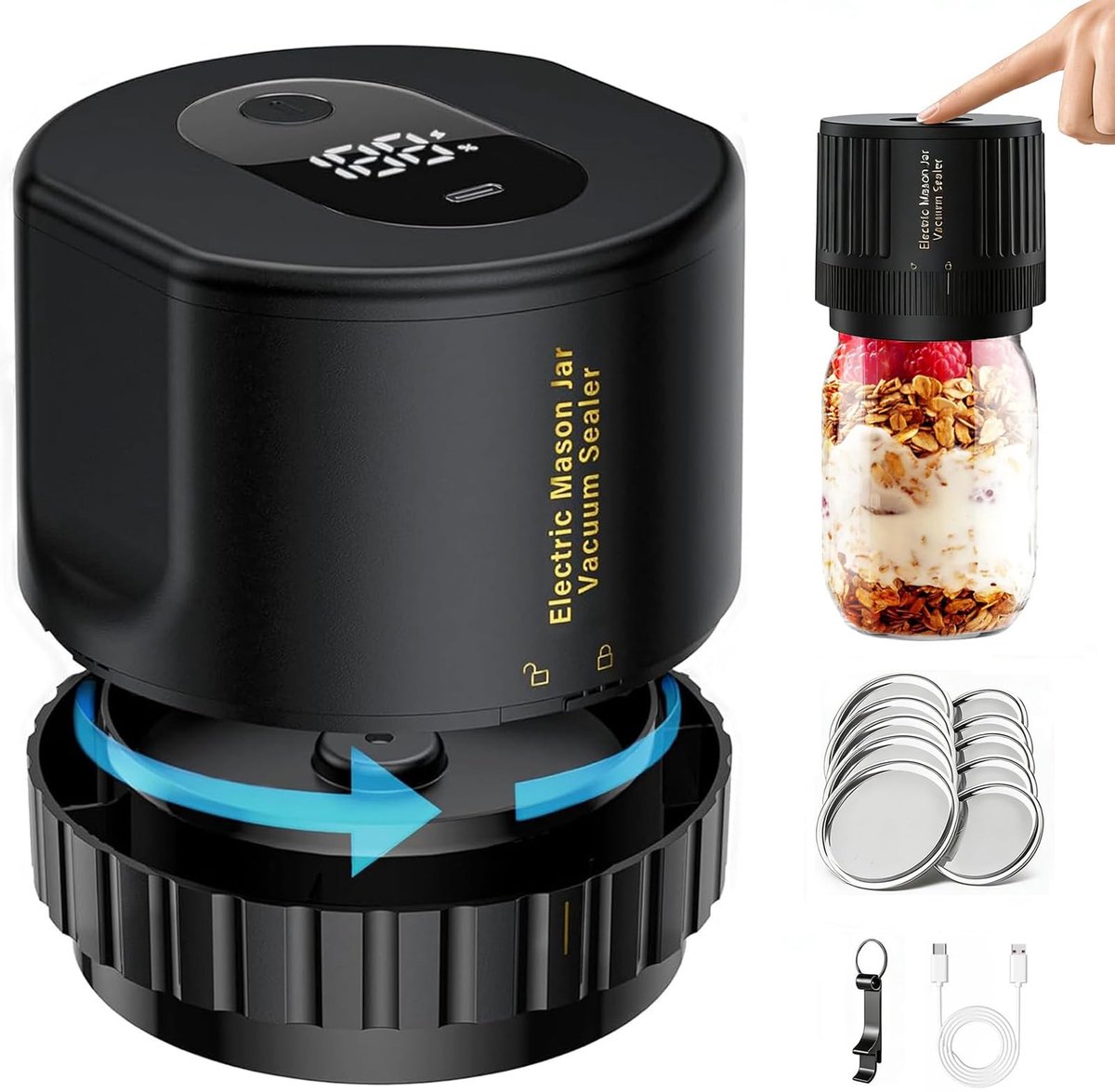 Solidchoice - Elektrische Vacuüm Sealer met 10 Lids voor Voedselbewaring