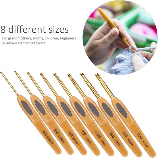 Complete Haaknaalden Set van 8 Stuks, Ergonomische Aluminium Haaknaalden met Kunststof Handvat, Ideaal voor Breien en Haken van 2.0mm tot 6.0mm — afbeelding 2