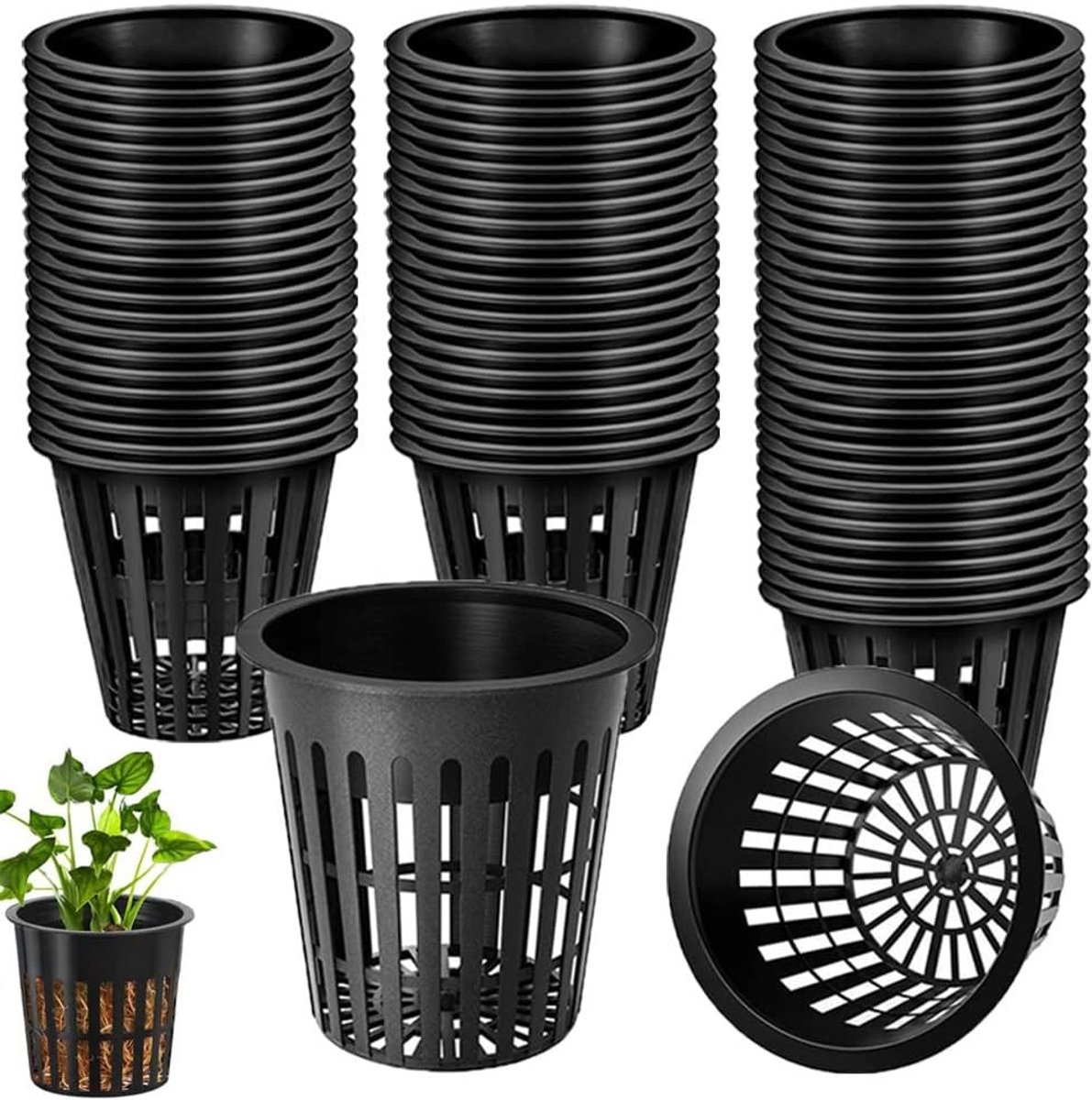 Net Pots voor Hydroponics - 8 cm Water Culture Plant Basket - 50 Stuks Zwarte Plastic Net Pot voor Tuinieren en Plantenverzorging