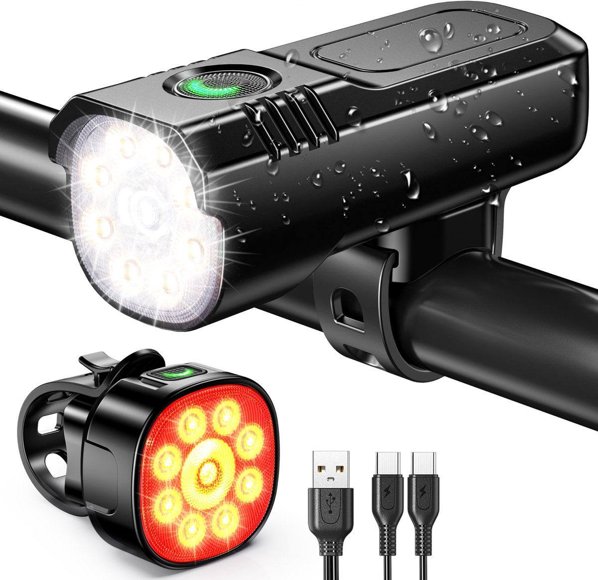 Solidchoice - USB Oplaadbare Fietsverlichting Set met 8+7 Modus