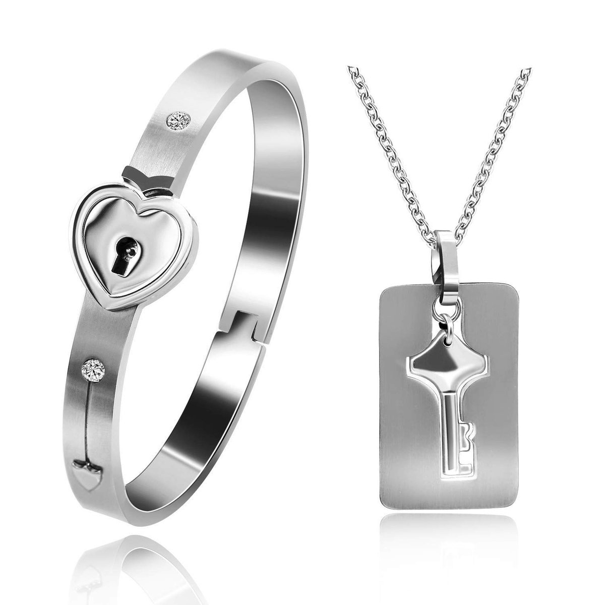 Solidchoice - Stalen Sleutelhanger en Hangslot Armband voor Koppels
