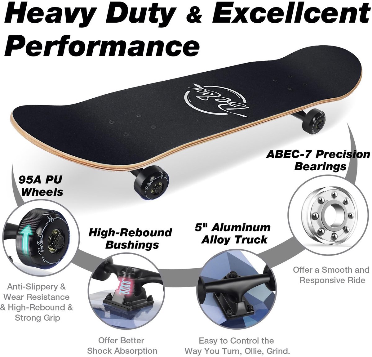 Solidchoice - Compleet Skateboard 31 x 8 Inch voor Beginners