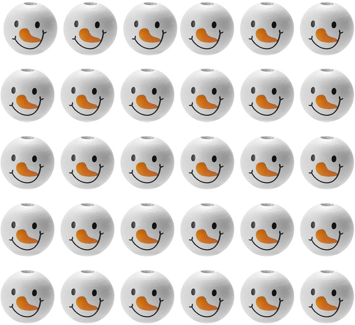 Solidchoice - Set van 60 Houten Sneeuwmankralen voor DIY Kerstdecoratie