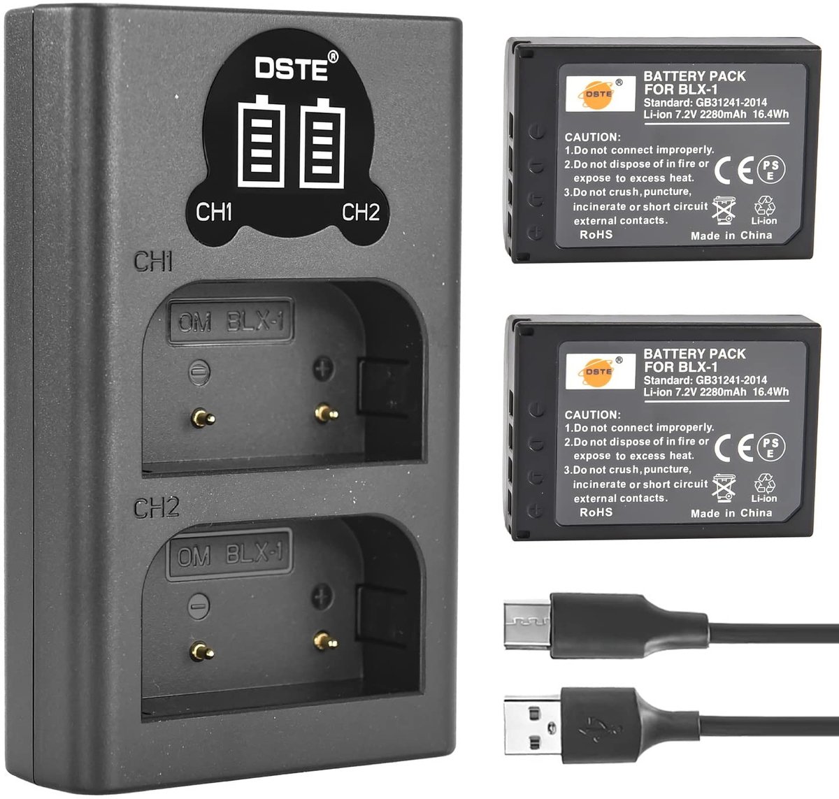 Solidchoice - 2 Stuks BLX-1 Batterij en Dual Oplader voor Olympus OM-1