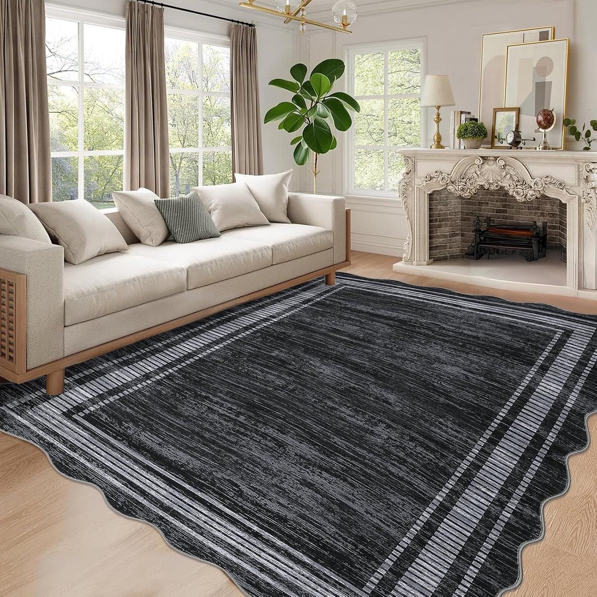 Fluwelen Vloerkleed 120x170 cm Zwart - Wasbaar en Opvouwbaar; 1200 gsm Polyester