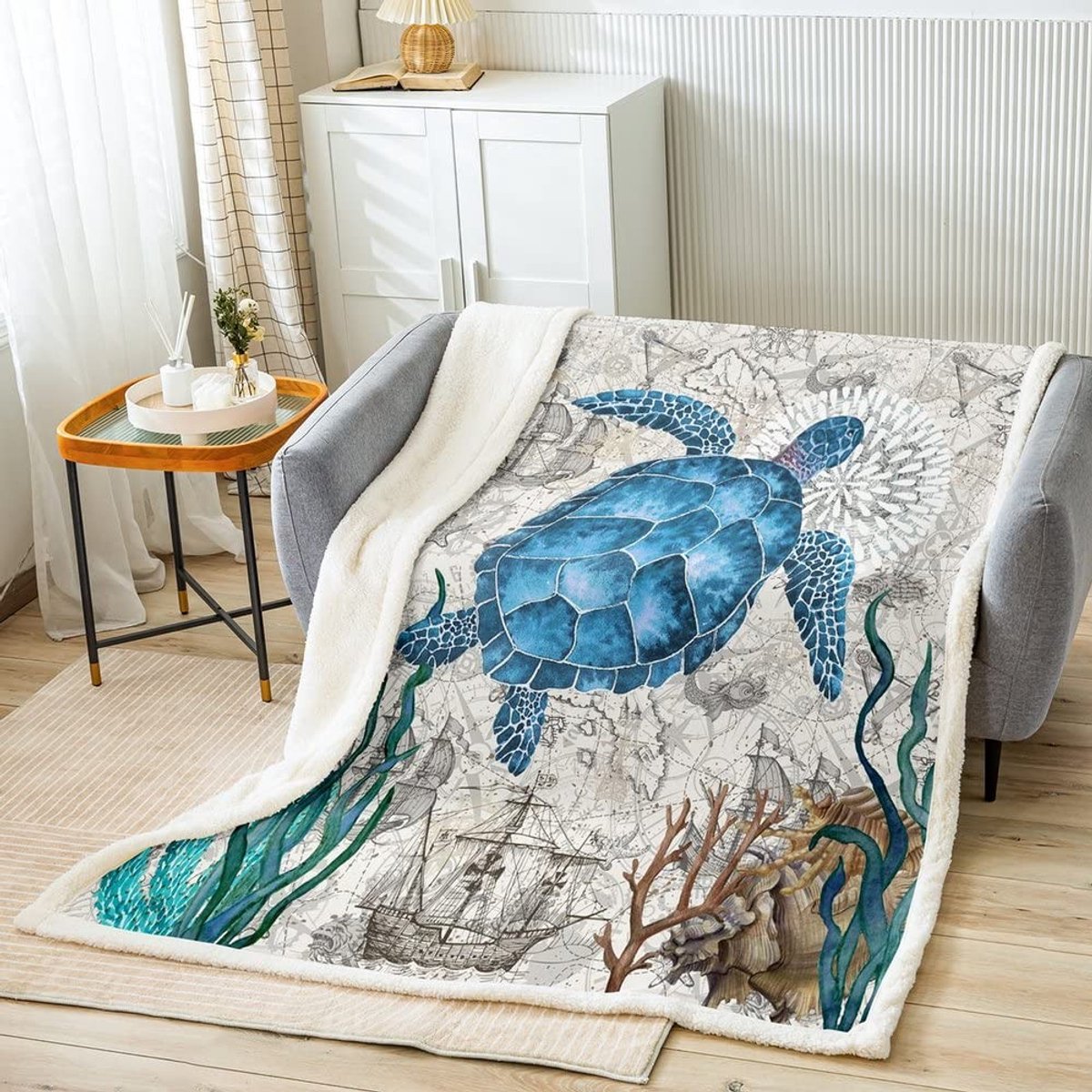 Solidchoice - Pluche Deken met Zee Schildpad Motief, 60x79 Inch