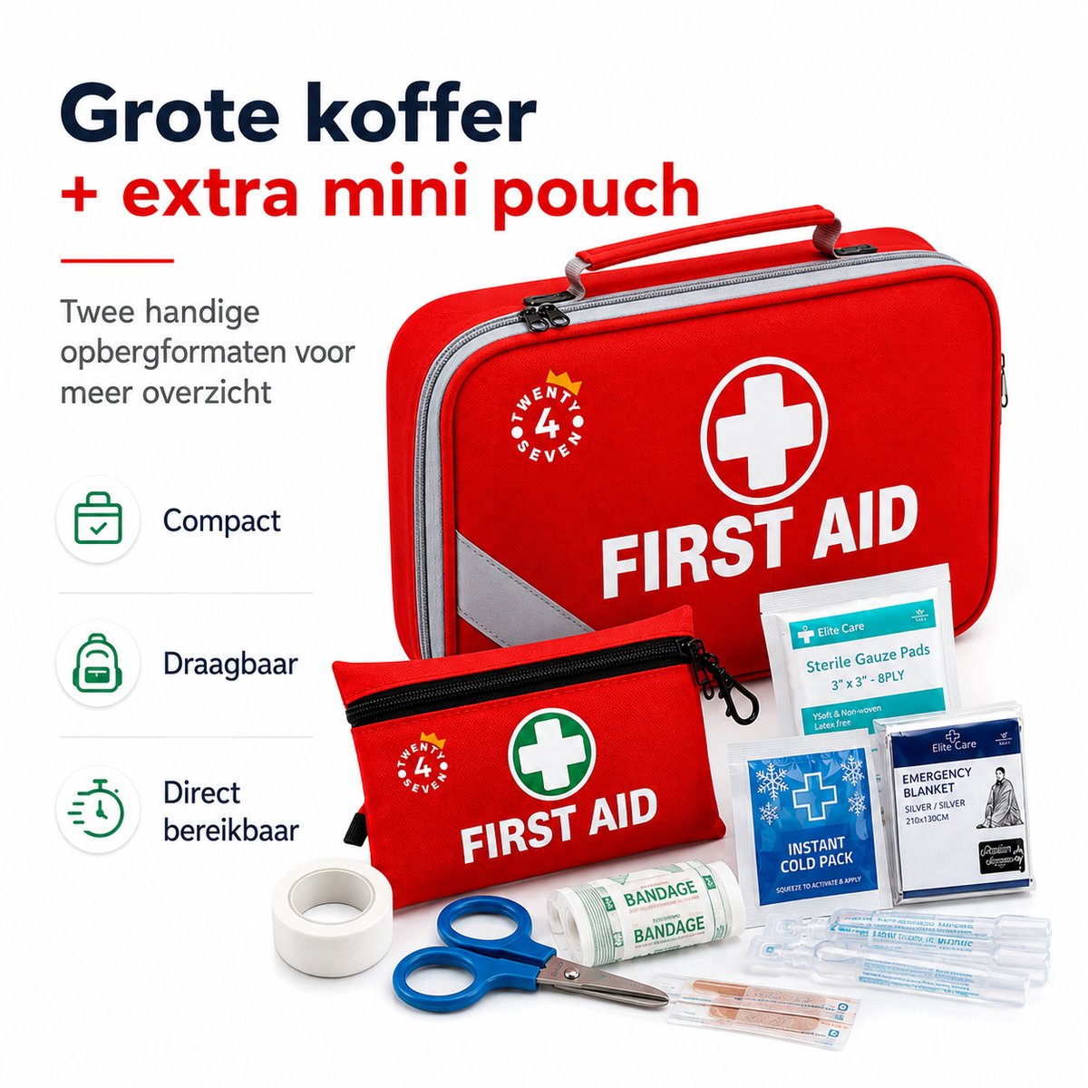 Twenty4seven® EHBO Kit 258 Delig - Verbanddoos & Koffer - Noodpakket met Verband - Draagbaar voor Thuis, Bedrijf, Auto & Op Reis – foto 6