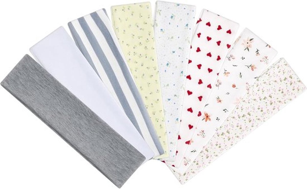 Set van 8 Vrouwen Haarbanden met Bloemenpatronen en Effen Ontwerpen - Comfortabele en Antislip Haaraccessoires voor Sport, Yoga en Dagelijks Gebruik