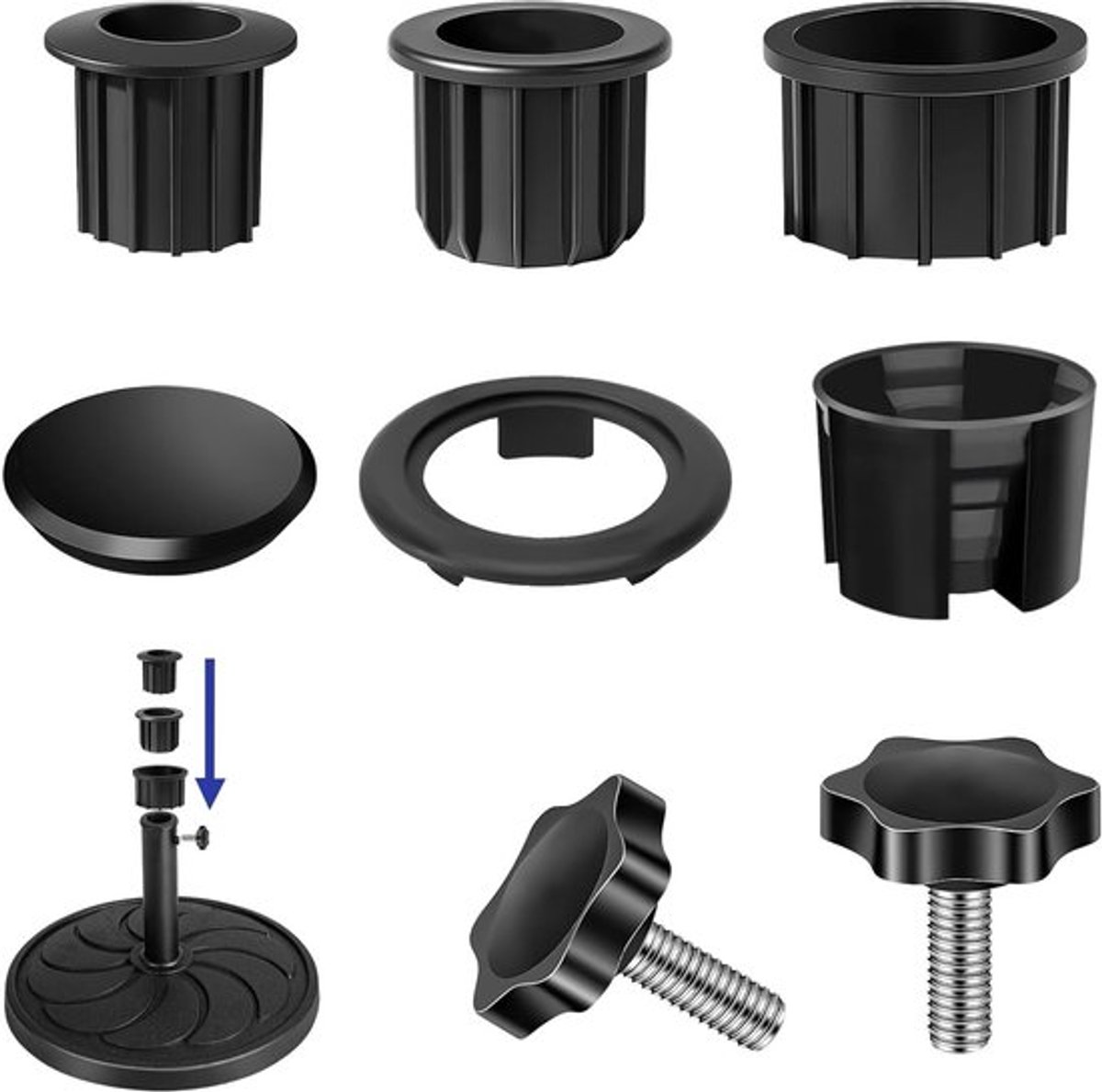 Complete Set van 7 Stuks voor Parasolstandaard met Orifizio Schroeven en Plugs voor Tuin en Terras