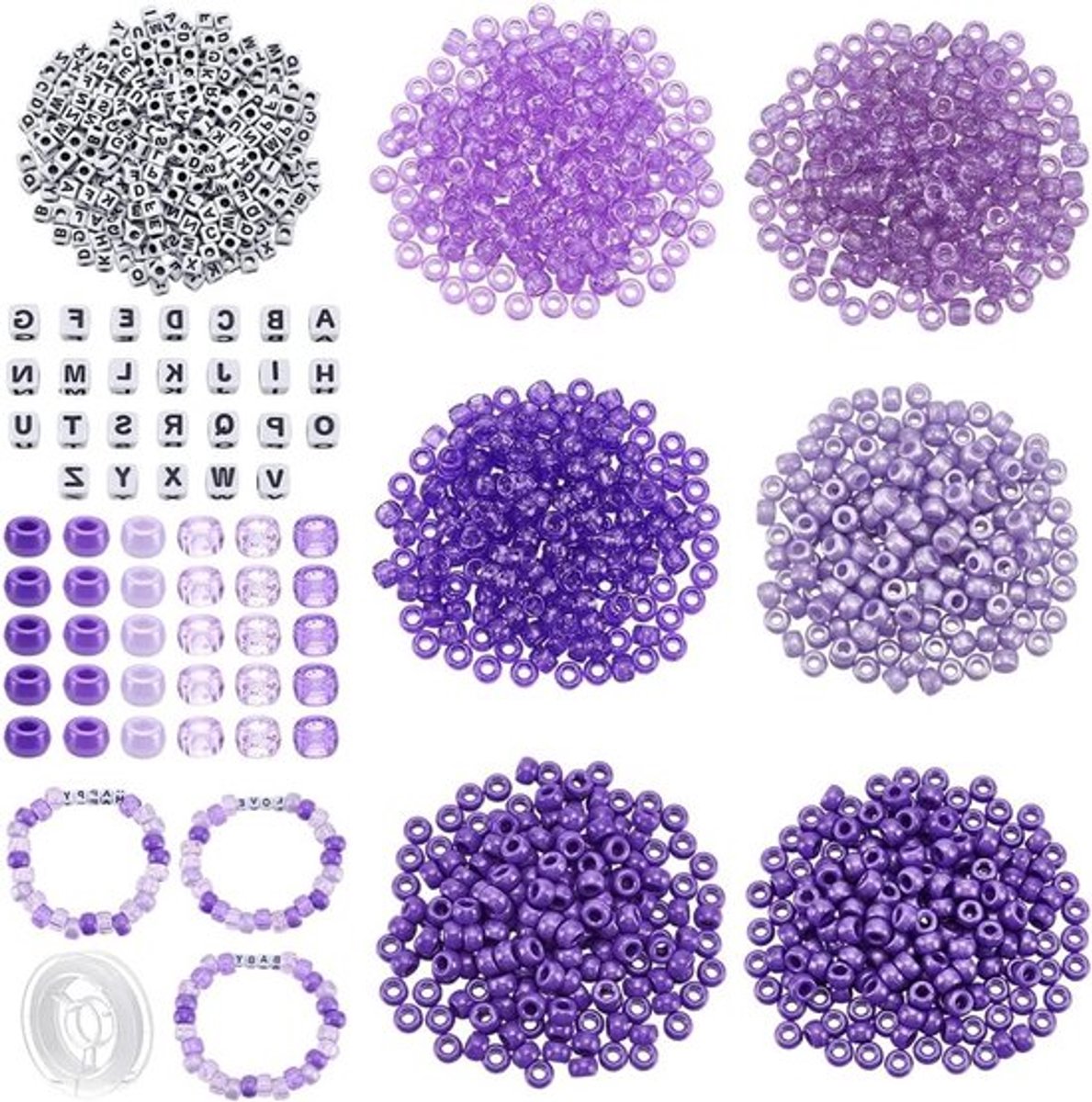 1260 Stuks Pony Beads in 7 Stijlen voor het Maken van Vriendschapsarmbanden met Letterkralen en Elastisch Draad voor Armbanden, Kettingen en Sleutelhangers DIY