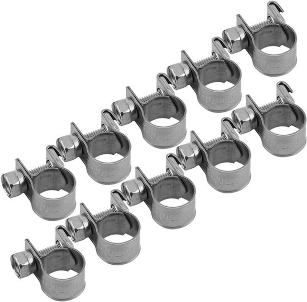 - Slangklemmen - Brandstofslang - Roestvrijstalen - 10 Stuks - Pijpklemmen - Geschikt voor Brandstofleidingen - 8-10mm