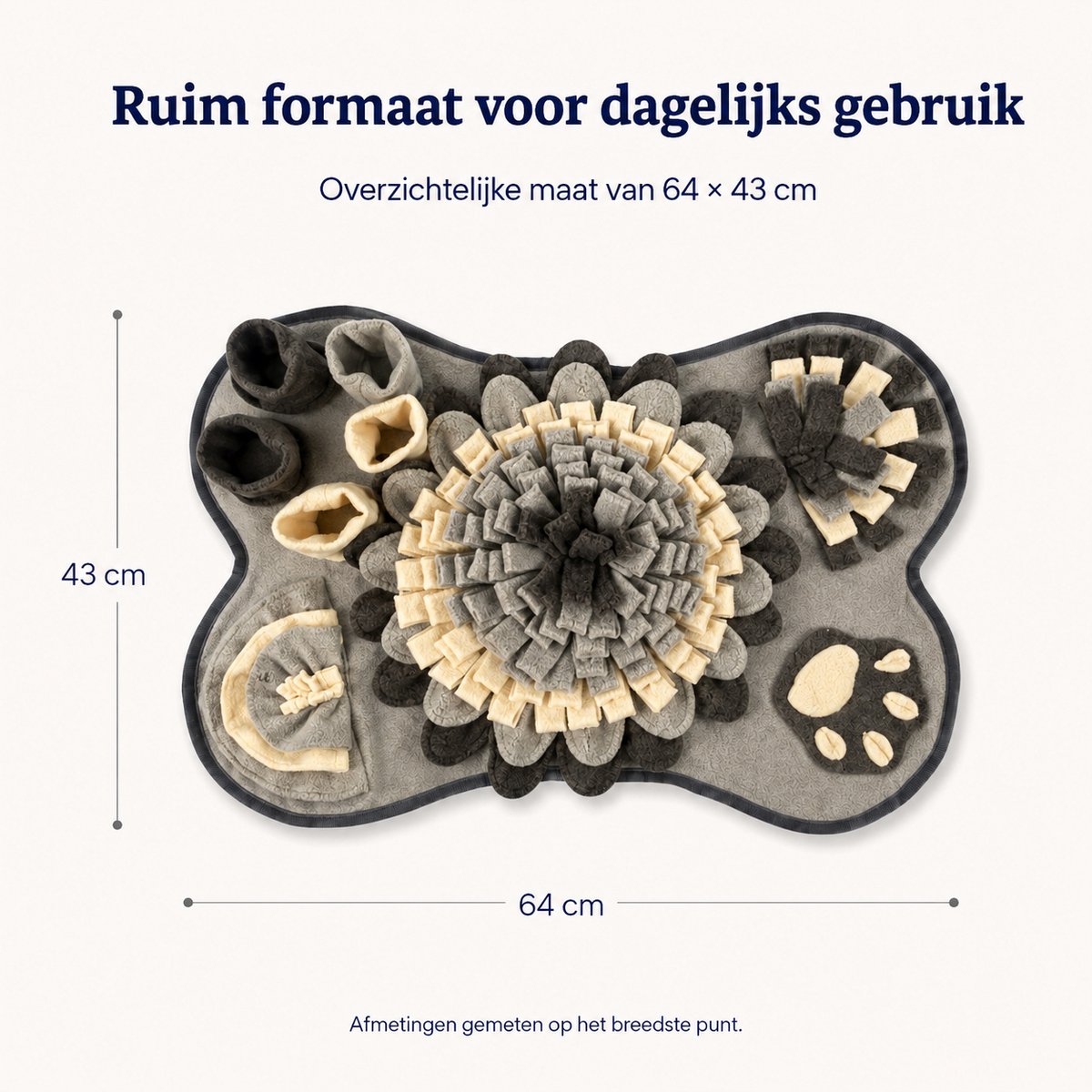 Snuffelmat Hond - Hondenpuzzel & Zoekmat - Slowfeeder voor Brokjes en Snacks - Hondenspeelgoed met Meerdere Verstopplekken - Grote Snuffelbloem - 64 x 43 cm - Grijs thumbnail 4