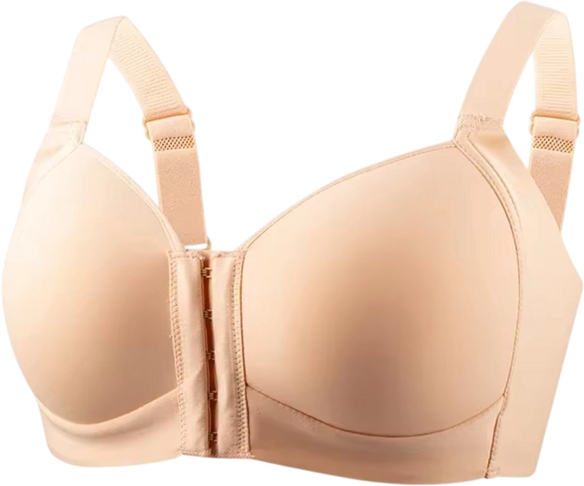 Plus Size Beha Dames – Draadloze Comfort BH met Voorsluiting, Grote Maten BH, Naadloze Zachte Cups, Ademend en Ondersteunend, Dames Lingerie - Beige - Maat XL
