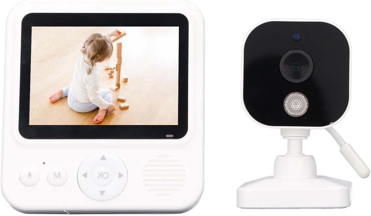 Babyfoon met camera - Oudermonitor - Baby in de gaten houden - Temperatuur en nachtzicht - 28 inch scherm - Wit