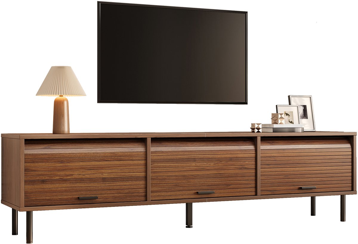 TV-Schrank - Verticale Afschuifbare Türen - Modern Design in Walnut - 180x40x55 cm