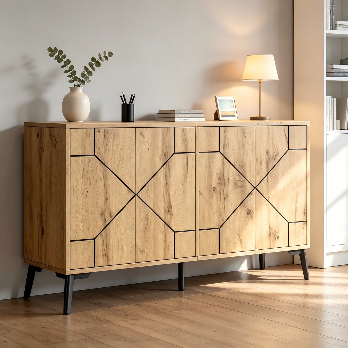 Sideboard met Industrie-Design - 4-Deurs Holz-effect - Eetkamermeubilair - 120 cm Breed