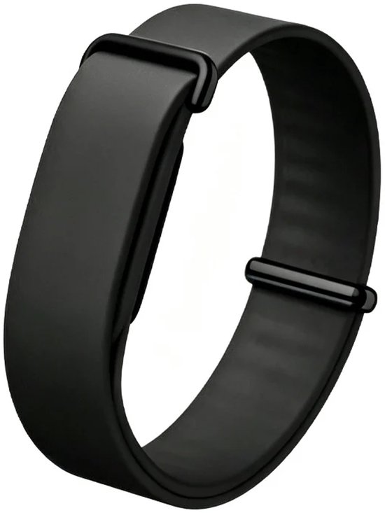Zwart siliconen bandje met metalen sluitingen voor Fitbit Air.