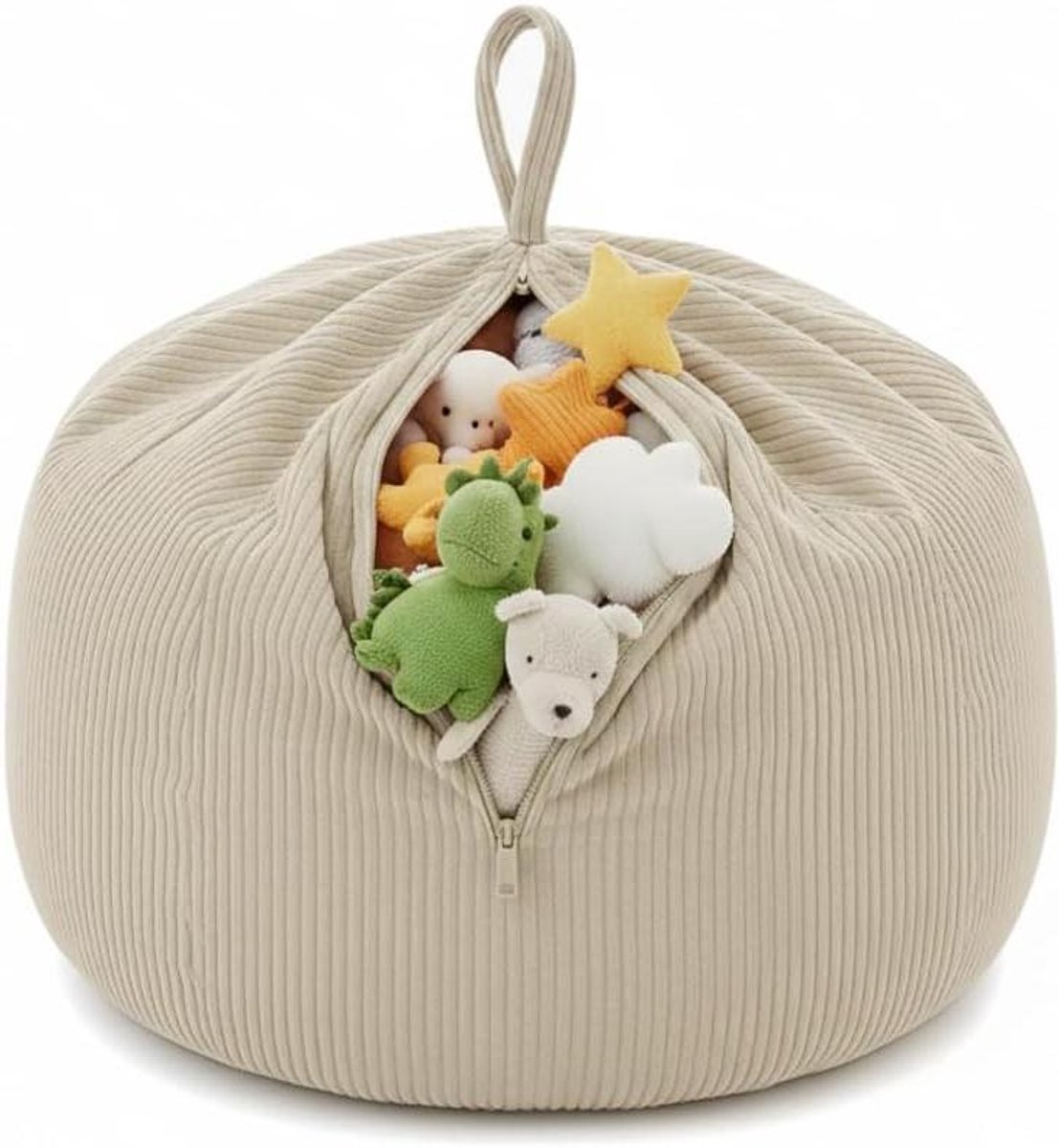 Zitzakhoes - Opbergzak Knuffels - Speelgoed Opbergen - Zachte Oeko-Tex Stof - 85 x 85 x 50 cm - Beige