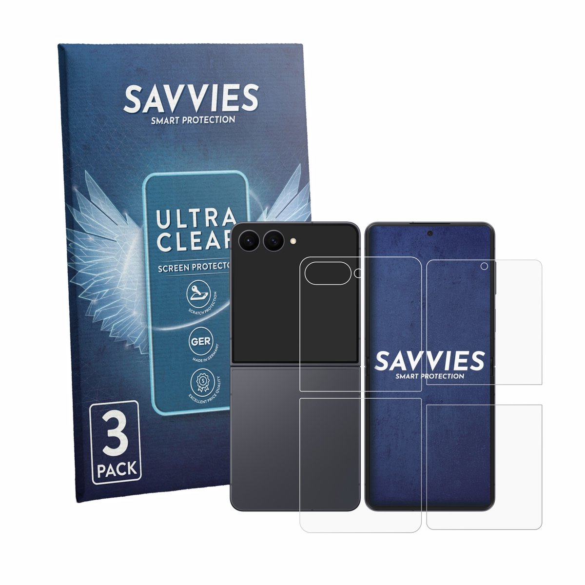 Savvies - Screenprotector voor Samsung Galaxy Z Flip 8 (Voor+Achter) - Folie Beschermfolie transparant 6 Stuks