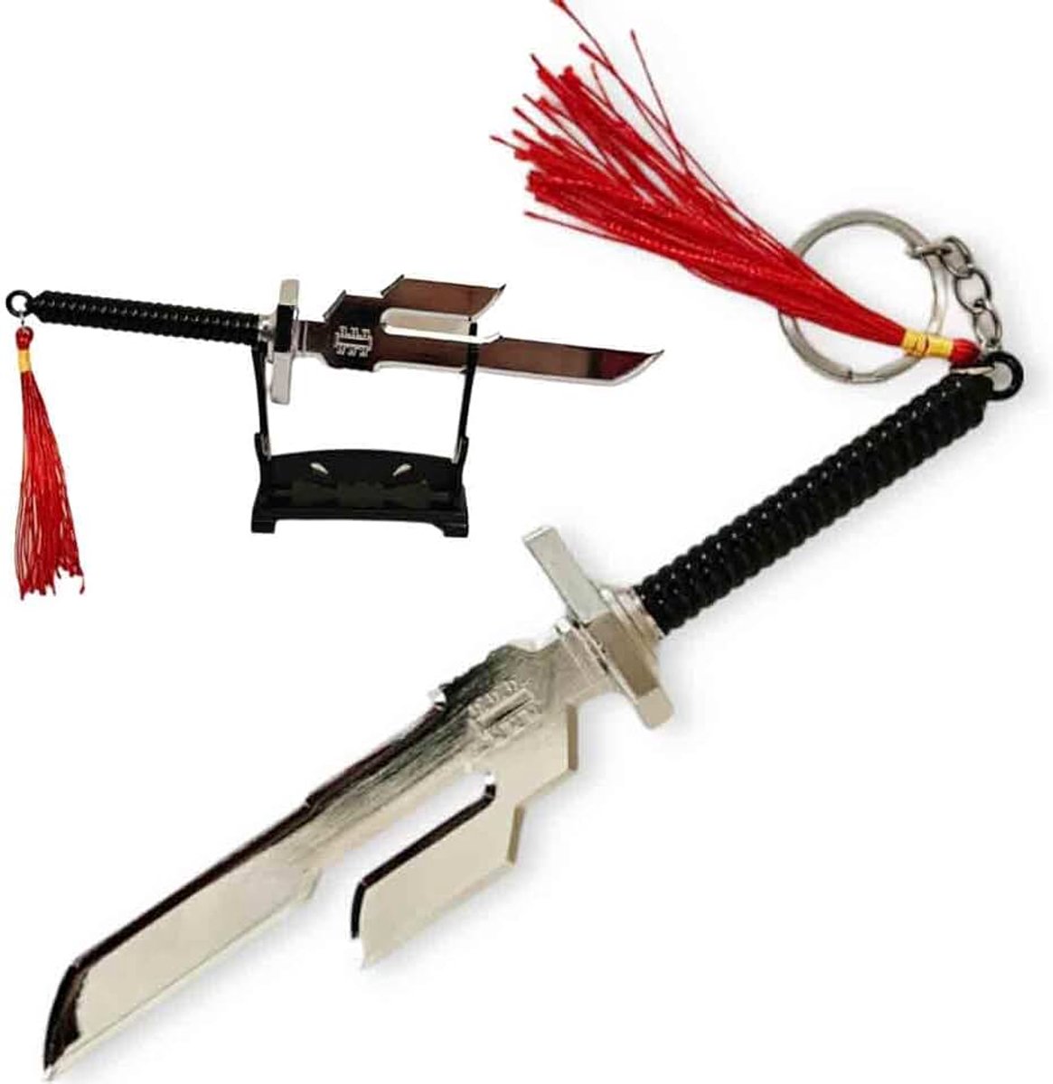 Briefopener sleutelhanger speer van het paradijs en hemel 20 cm - omgekeerd - van de moordenaar - tentoonstellingsstandaard incl, Zilver, XL