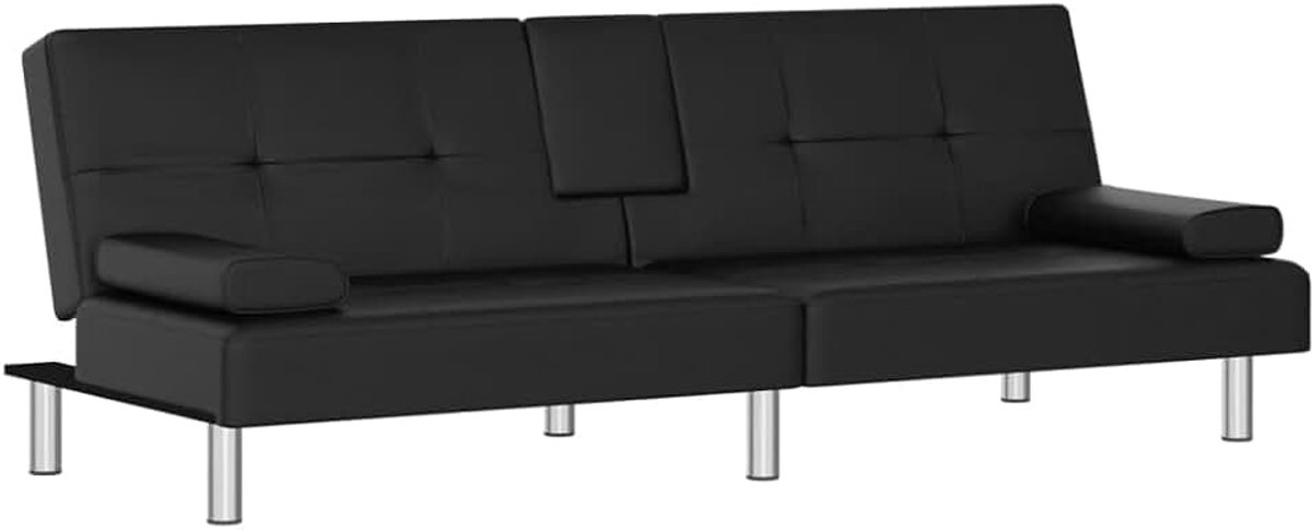 Slaapbank met bekerhouders, zwart, kunstleer, woonkamerbank, kantoorbank, slaapbank, loungebank voor woonkamer, slaapkamer, logeerkamer