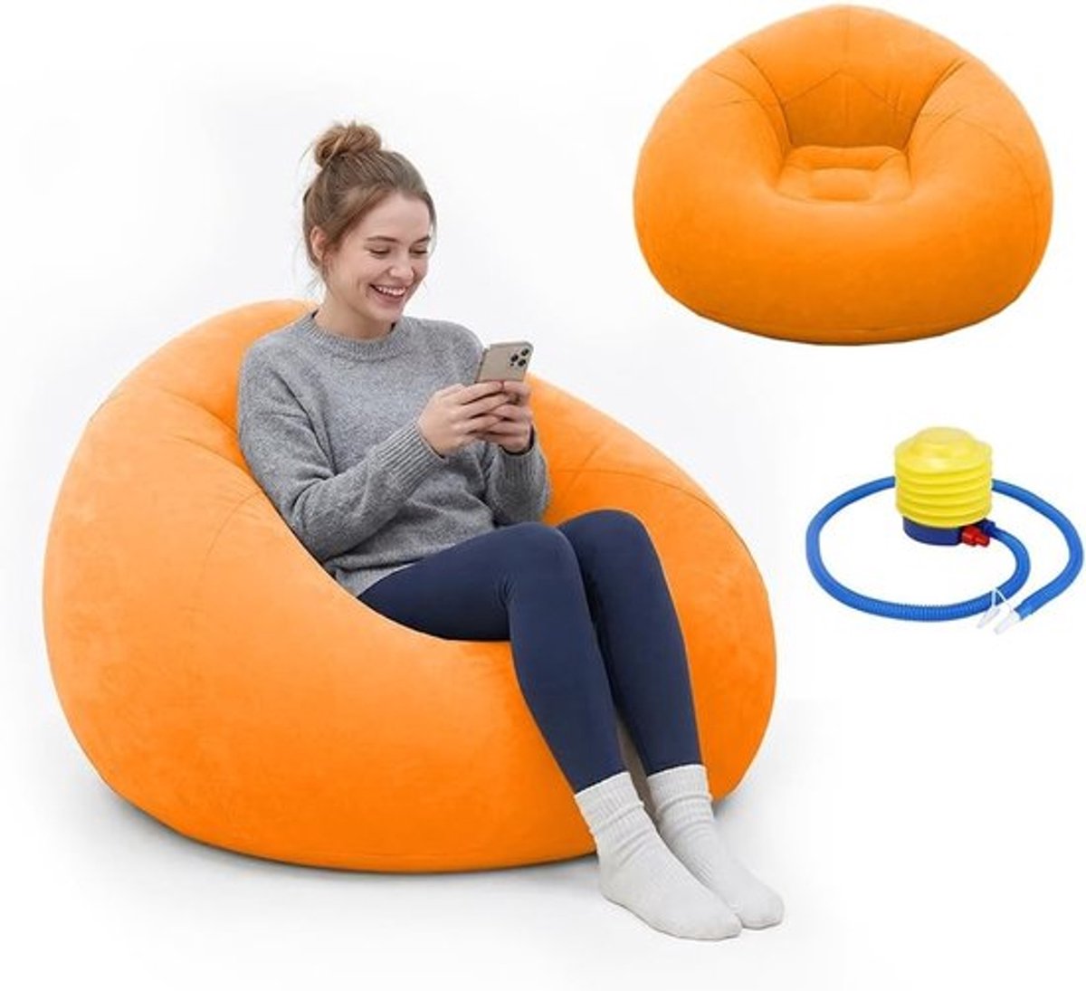Opblaasbare Zitzak voor Binnen en Buiten, Super Zacht Air Sofa voor Woonkamer en Slaapkamer, Perfecte Lounger (Oranje)