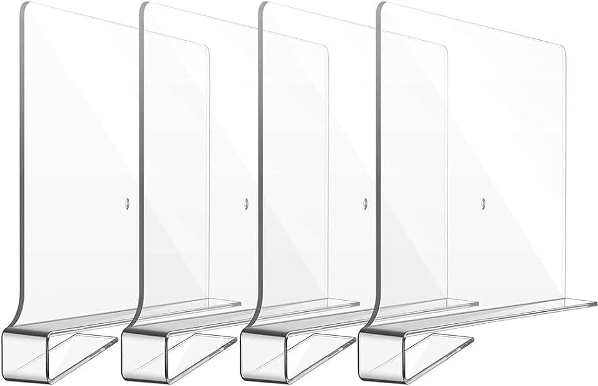 Plankverdeler - 4 Stuks - Transparant - Kledingkast Organizer - Plank Organizer - Boekenstandaard - Plank Verdeler - Kast Verdeler