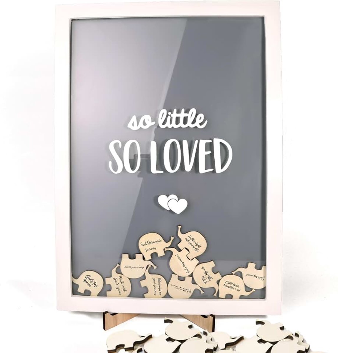 Gastenboek Babyshower en Doop - Fotolijst met 40 Olifantjes voor Wensen, Creatief Alternatief Wensenboek voor Babyfeest, Gender Reveal en Kinderkamer Decoratie (30x42 cm)