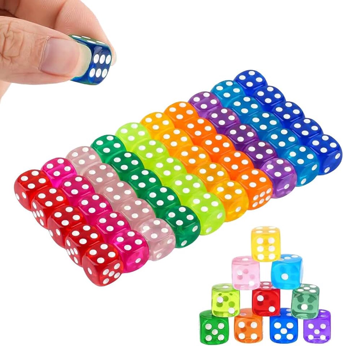 50 stuks dobbelstenenset, 14 mm dobbelstenen, kleurrijke acryl speeldobbelstenen met ronde hoeken, 6-zijdige kleurrijke dobbelstenen voor dobbelspellen, tafelspellen, party, KTV bar, 10 kleuren