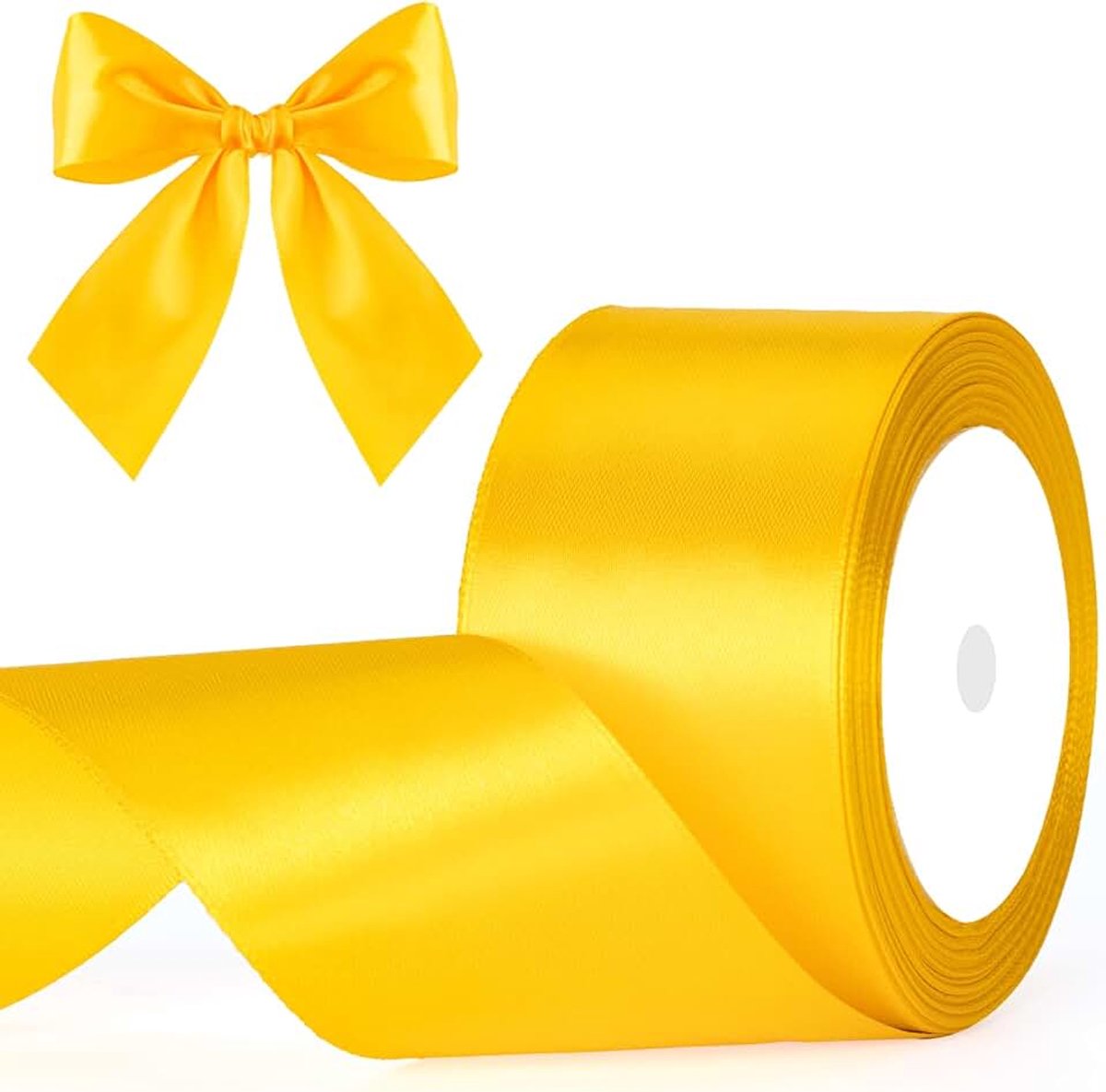 Goudgeel satijnen lint 50 mm: decoratief cadeaulint, 22 m lint om te knutselen, decoratielint voor geschenkverpakking, decoratie