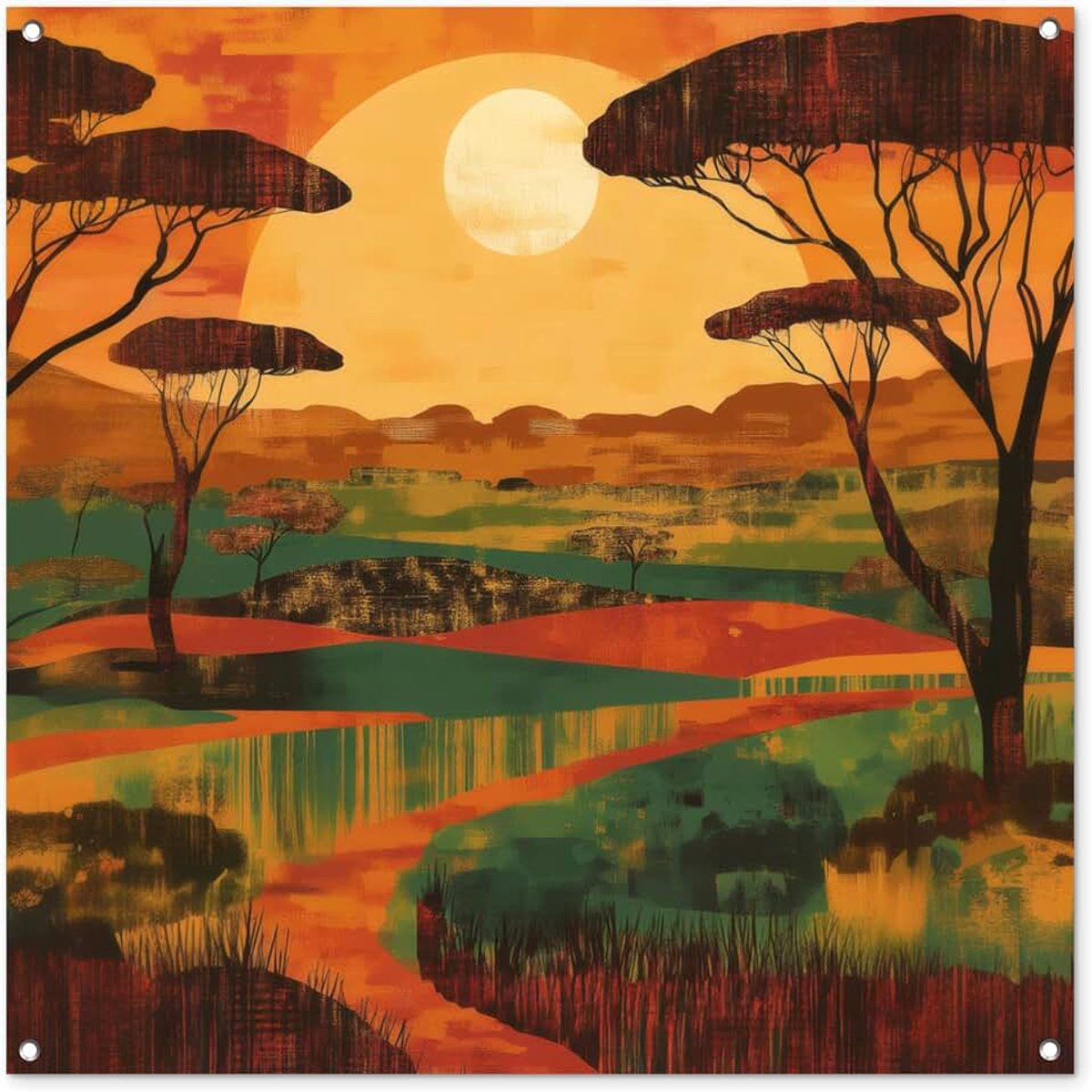 Tuinposter 100x100 cm Balkon Tuindecoratie Poster Garden Outdoor Posters Tuin Decoratie Tuinposters Voor Buiten Terras Tuinmuurdecoratie Landschap - Afrikaans - Zon