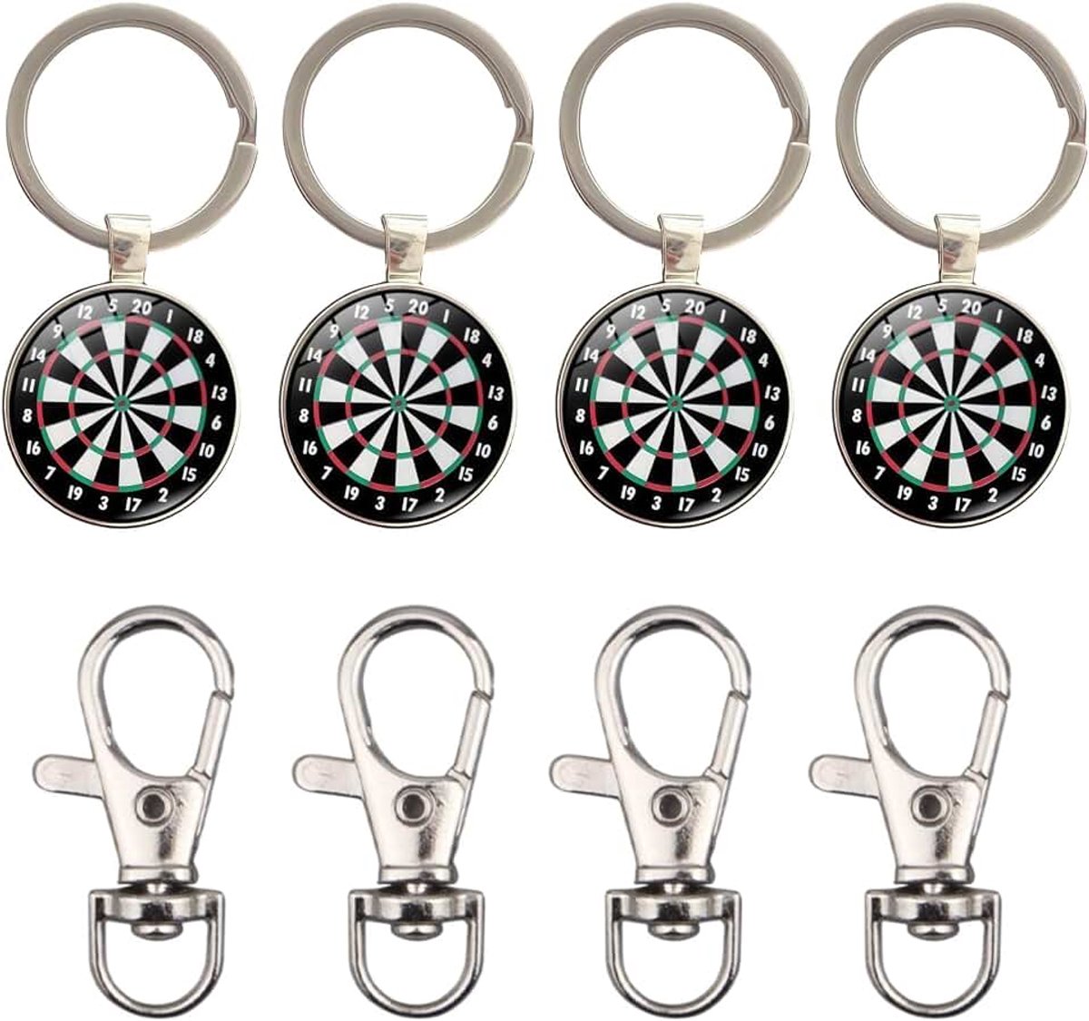 Geschenken voor Mannen – Set van 4 Sleutelhangers in Dartbord Stijl, Vintage Ontwerp met Hangclip, Ideaal als Cadeau voor Dartliefhebbers