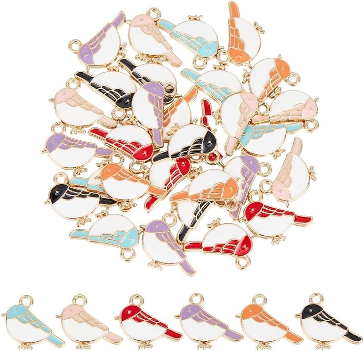 36 Stks 6 Kleuren Emaille Vogel Charm Legering Mus Charm Kleurrijke Kawaii 3D Dier Vorm Lucky Bird Hanger voor DIY Ketting Armband Oorbellen Bladwijzers Sleutelhangers Accessoires, Metaal