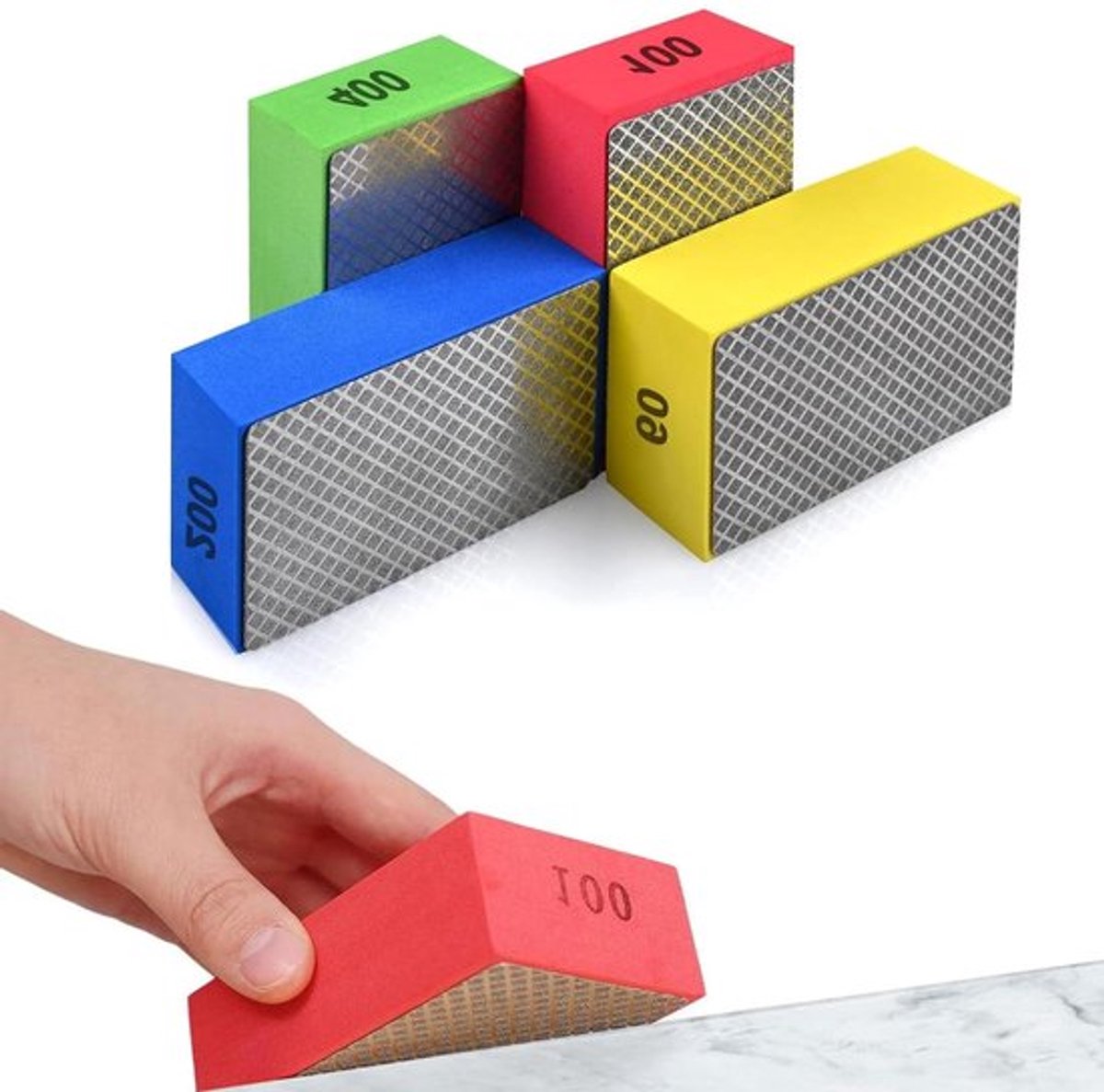 4-delig schuurwiggen set voor tegels met diamantpolijstpads - set voor schuren, slijpen en polijsten - korrel 60, 100, 200, 400