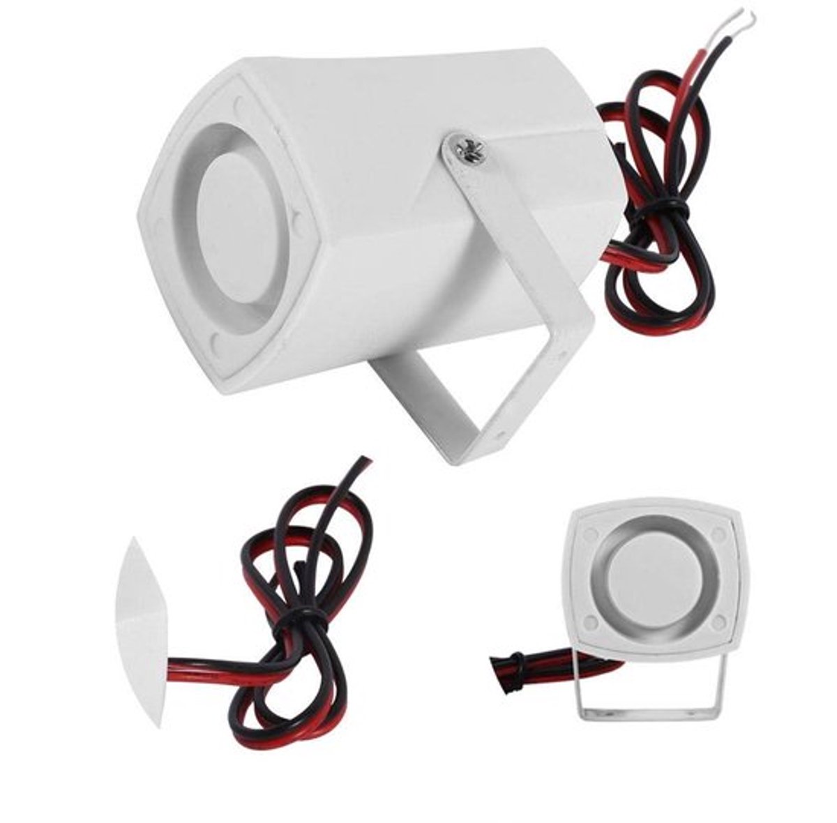 - Mini Alarm Sirene - 110 dB Geluidsniveau - Duurzaam en Betrouwbaar - Wit - Beveiligingssysteem - Geschikt voor Thuis en Auto - 12V