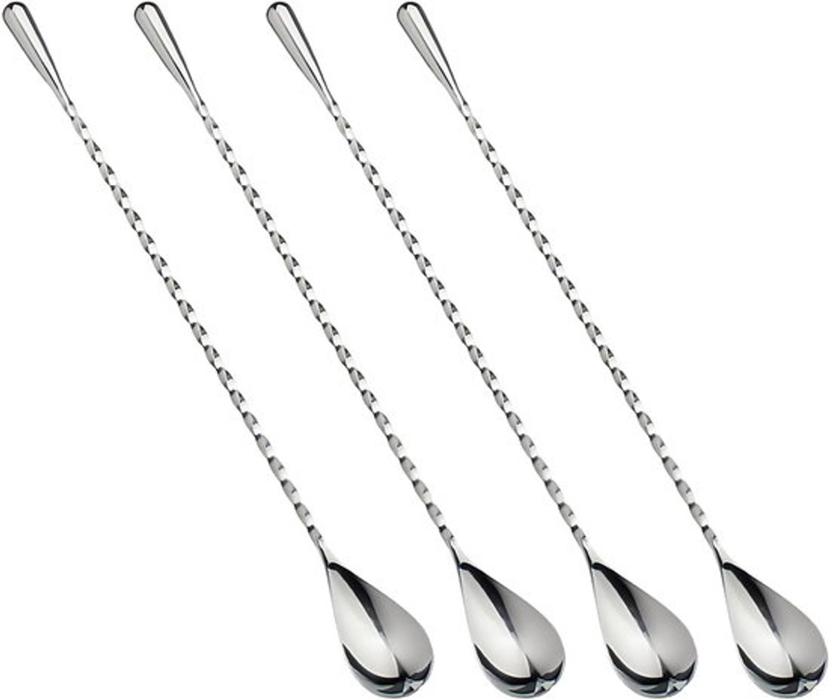 Professionele Cocktaillepels Set van 4 - 30 cm RVS Roestvrijstalen Lepels met Spiral Handvat voor Bar en Thuisgebruik