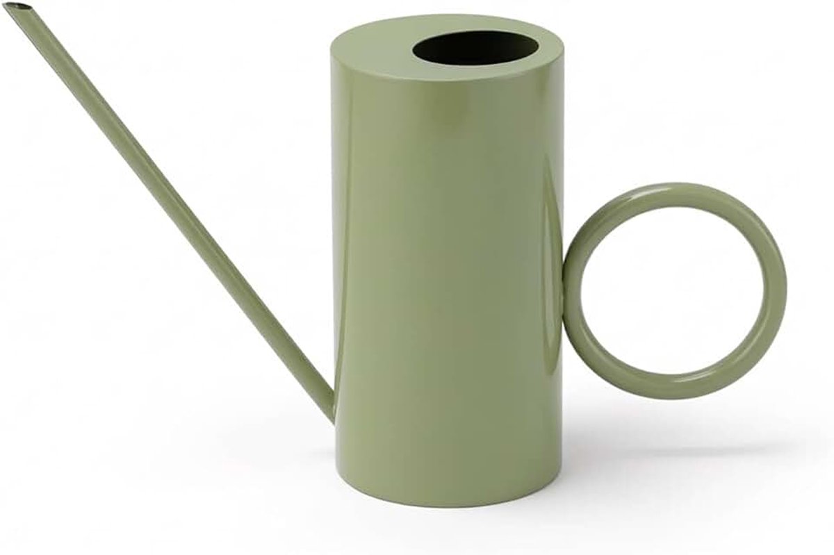 Gieter, 1500 ml, voor binnen, ronde handgreep, roestvrij staal, stijlvol design in antieke look, huisdecoratie, gieter, 1,5 l, tuingieter voor planten binnen en buiten, groen
