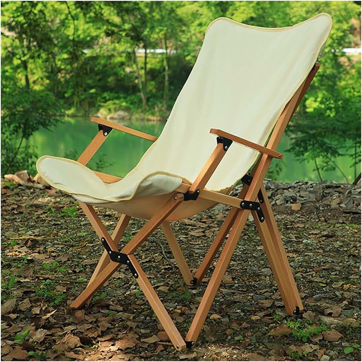 Ligstoelen op het strand, vlinderstoel, opvouwbare houten gazonstoel voor volwassenen, met afneembare canvas hoes, ergonomische houten ligstoel, rugleuning voor woonkamer good