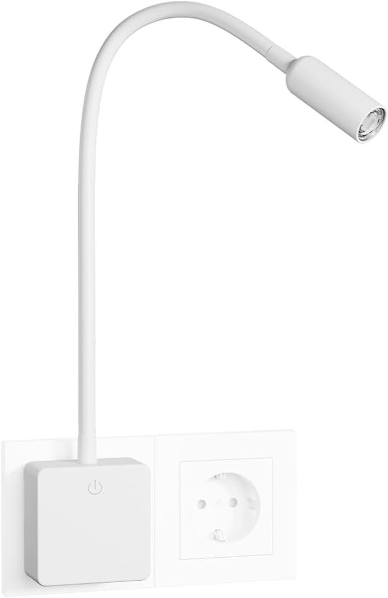 LED Wit Spot Nachtkast Wandspot Slaapkamer Lamp voor op Stopcontact Nachtkastje Touch Dimbaar 3W 280Lm Neutraal Wit 4000K voor Slaapkamer Werkverlichting 1 Lamp