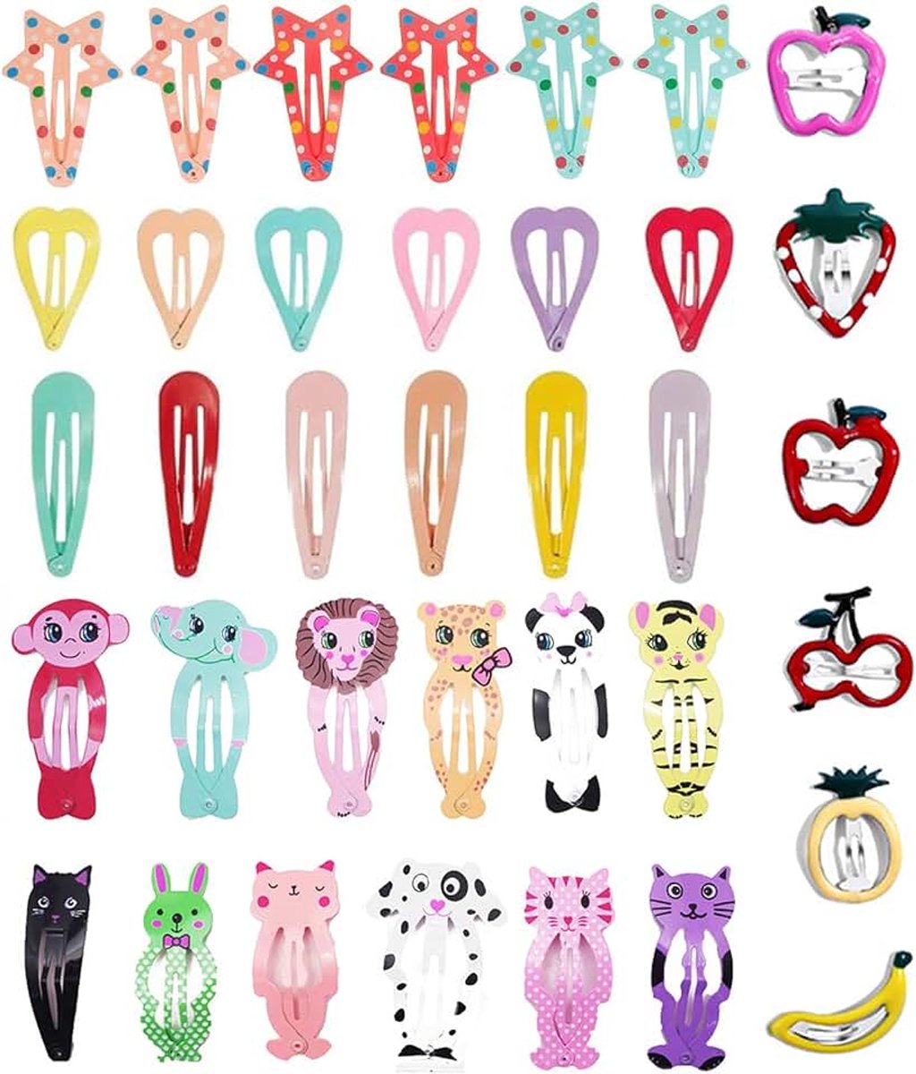 36 stuks haarclips, dierlijke metalen snap haarclips, haarclips voor kleine meisjes BB schattige haarclips, bedrukte antislip metalen snap haarclips, voor kinderen, meisjes, kinderen