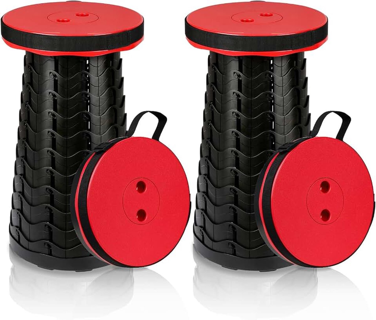 2 x draagbare klapkruk, draagvermogen 180 kg, lichte telescopische kruk, 6-44 cm in hoogte verstelbare vouwkruk, uittrekbare campingkruk, opvouwbare kruk voor camping, tuin, vissen, rood