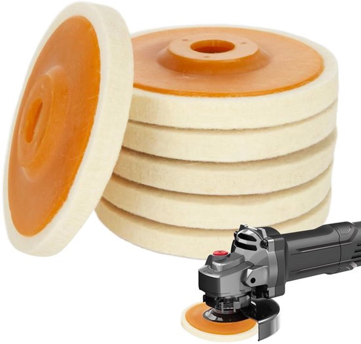 Set van 6 Polijstschijven voor Haakse Slijper, 125 mm, Wol Polijstschijf voor Metaal, Glas en Keramiek