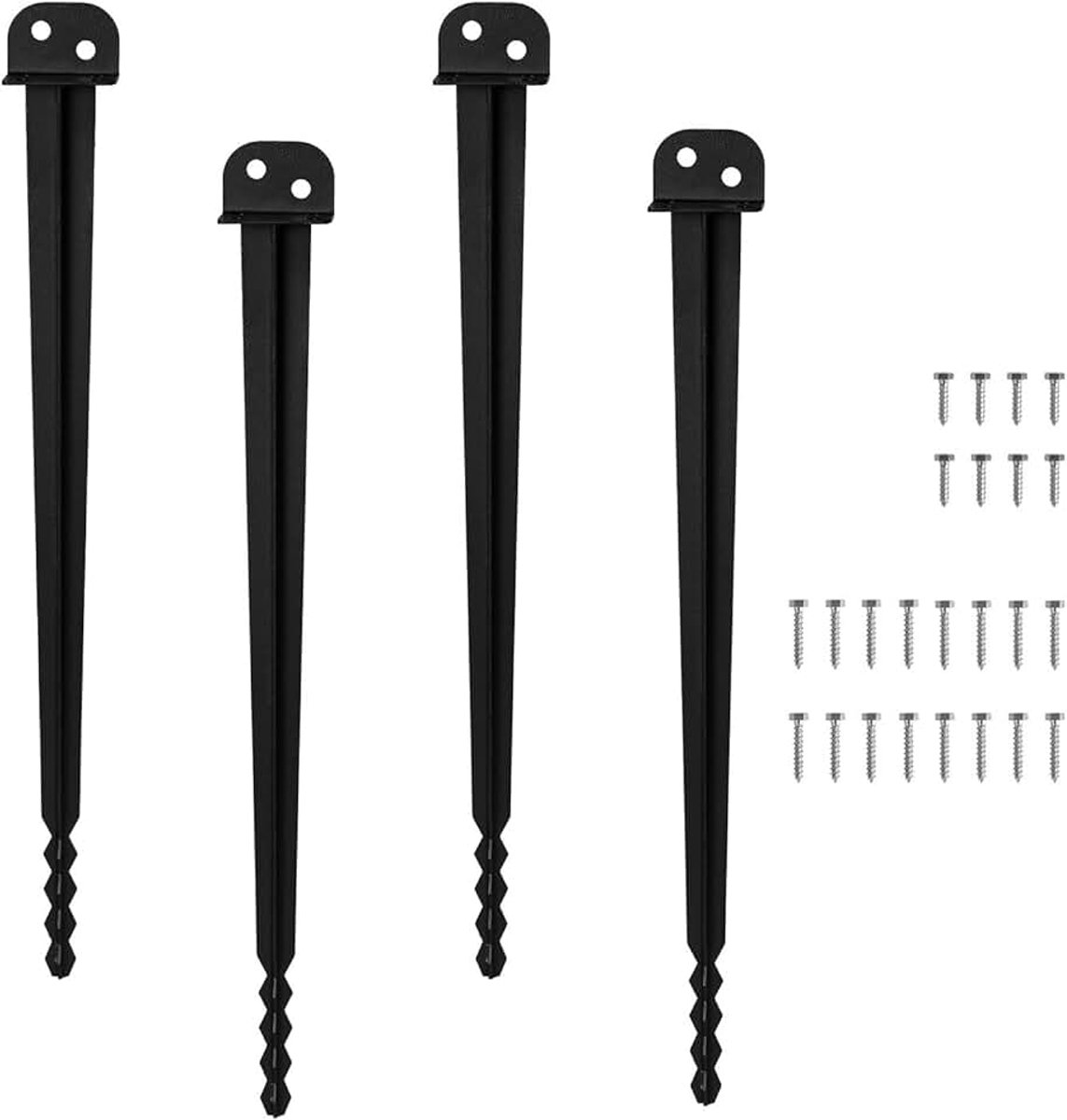 Inslaghuls, set van 4, L 40 x 500 mm, voor houten palen | Paaldrager om in te slaan, met puntig zaagtandprofiel, van 2 mm ijzer, voor hekpalen en paviljoens
