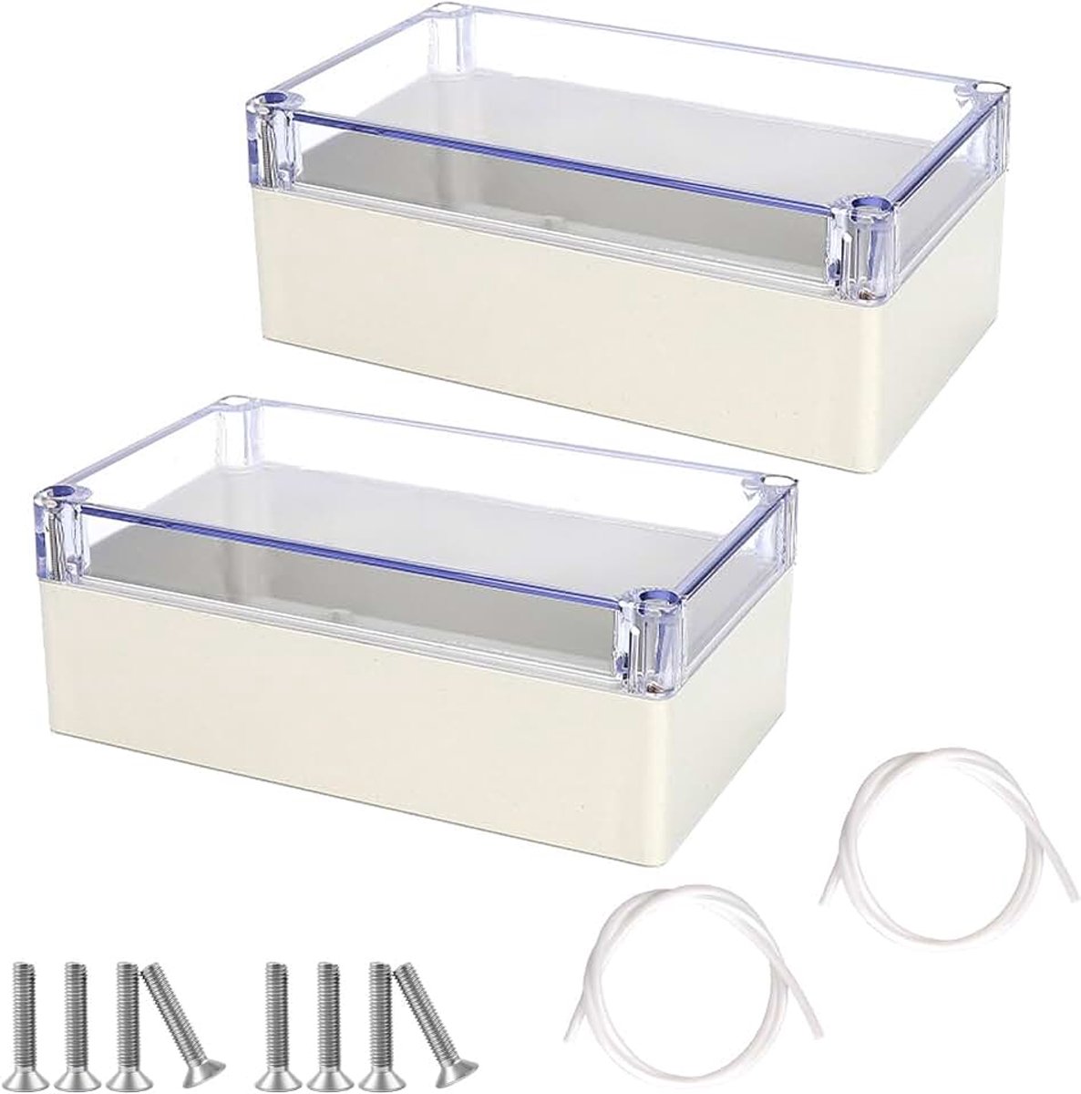 2 stuks waterdichte IP65 lege behuizing, industriële behuizing, elektronische behuizing doos met transparant doorzichtig deksel voor binnen- en buitenkabels, 158 x 90 x 60 mm