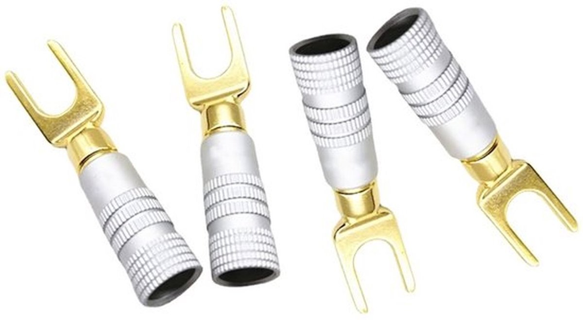 - Y-kabelschoenconnectoren - Luidsprekerkabelschoen - 45 graden vorkconnector - Set van 4 - Puur koper - Audio-jackstekker - Perfect voor l...
