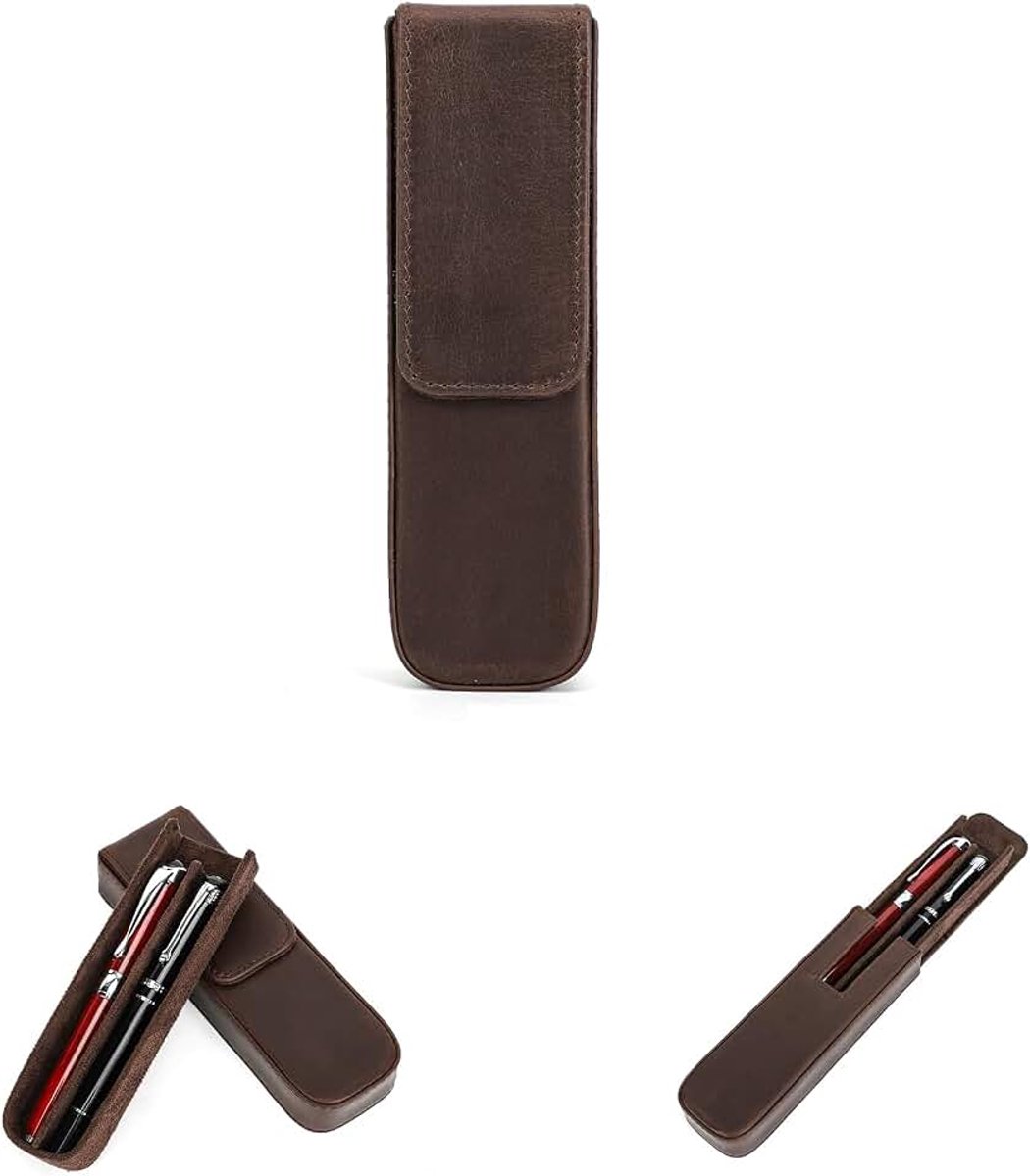 Lederen Vulpen Etui voor 2 Draagbare Pennen Opbergdoos met Verborgen Magnetische Sluiting en Pennenbakhouder