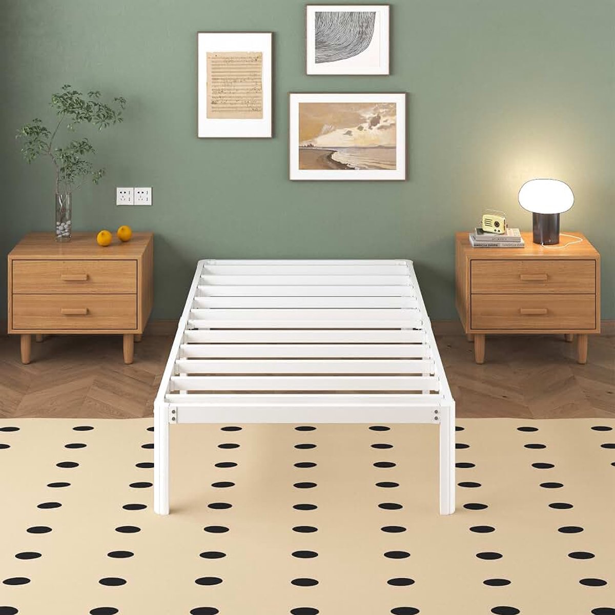 Metalen Bed 80x190 cm met Ronde Poten, Hoogte 36cm Eenpersoonsbed Frame met Metalens Lattenbodem, Wit