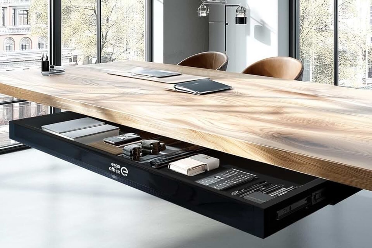 Ondertafel-lade 758 mm stalen geleidingen tot 10 kg | ruimtebesparende werkplek-organizer voor kantoor en thuiskantoor (zwart)